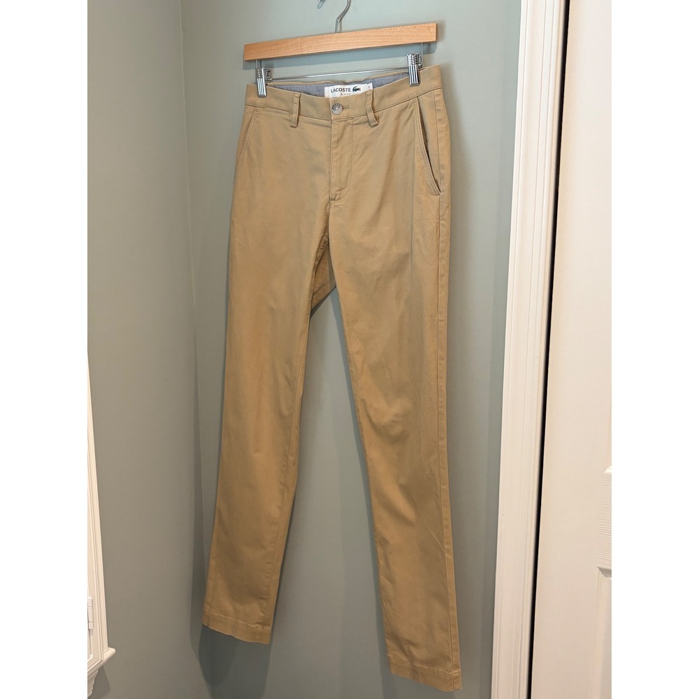 Lacoste Slim Fit Chino Pants Mens 29x34 Tan Khaki Stretch Cotton Trousers